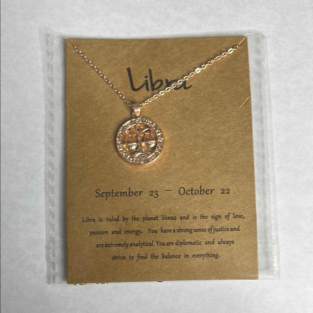 Libra Zodiac Pendant Necklace zinc alloy  in Gold